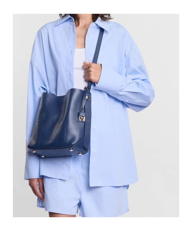 Hogan Medium Leather Shoulder Bag In Blue
