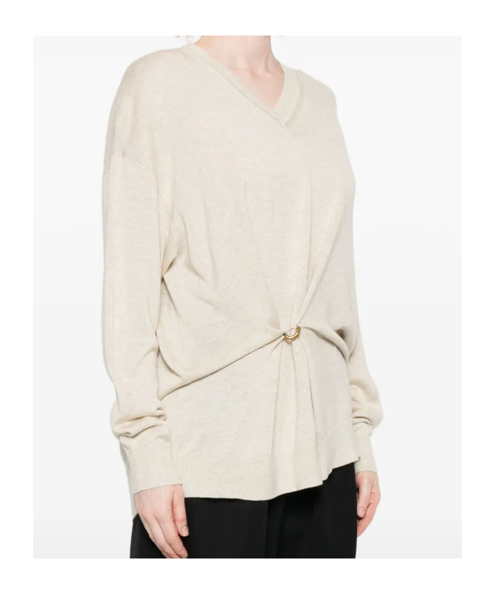 Isabel Marant Chiraz V-neck Ring-detail Sweater In Neutral