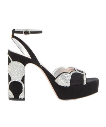Valentino Bowow 110 Faille And Crystal-embellished Metallic Leather Platform Sandals In Black