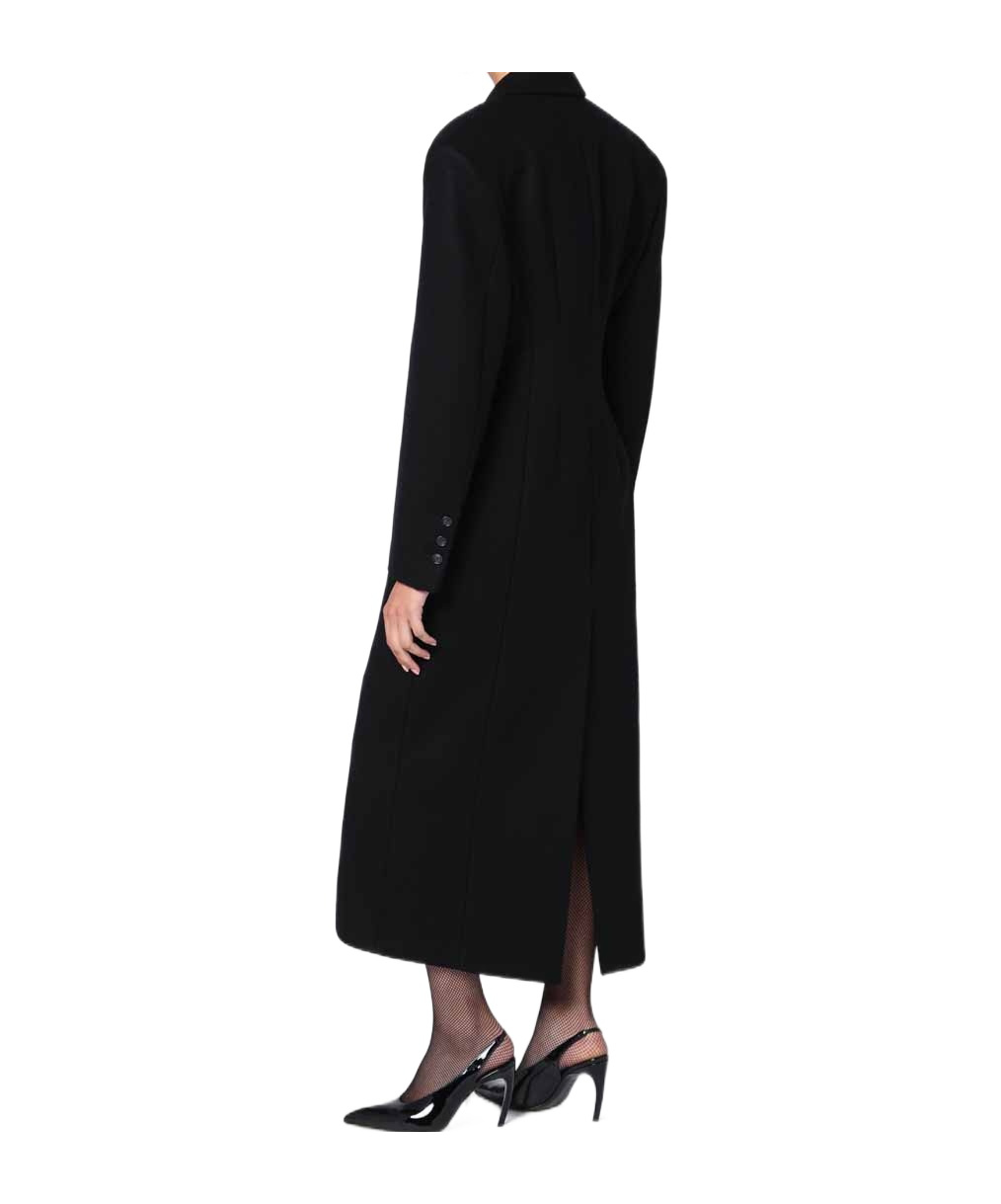The Andamane Long Wool Coat With Single Breasted Button Detailing In Black