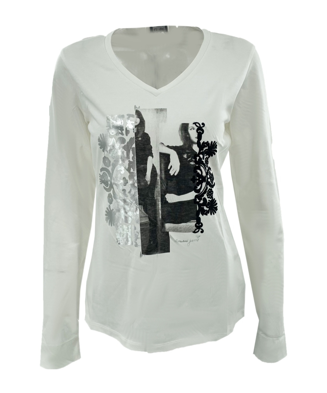 Armani Jeans V-neck Long-sleeved T-shirt In Gray