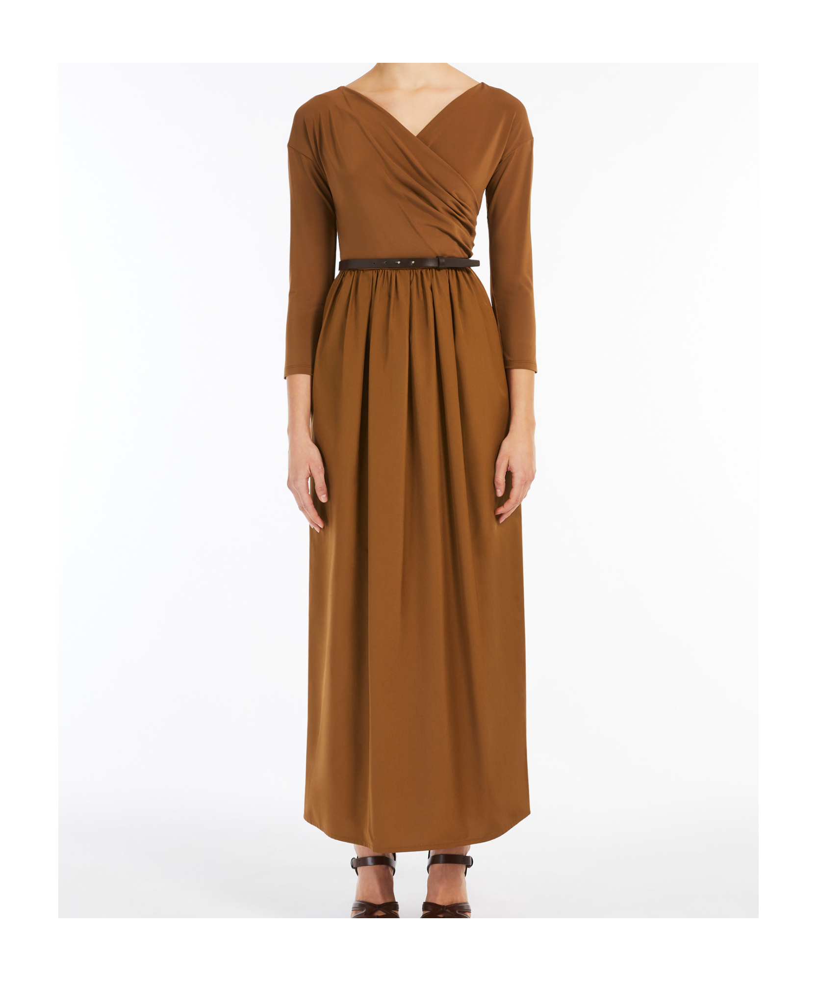 Max Mara Vestido De Punto Y Popelina De Algodón In Brown