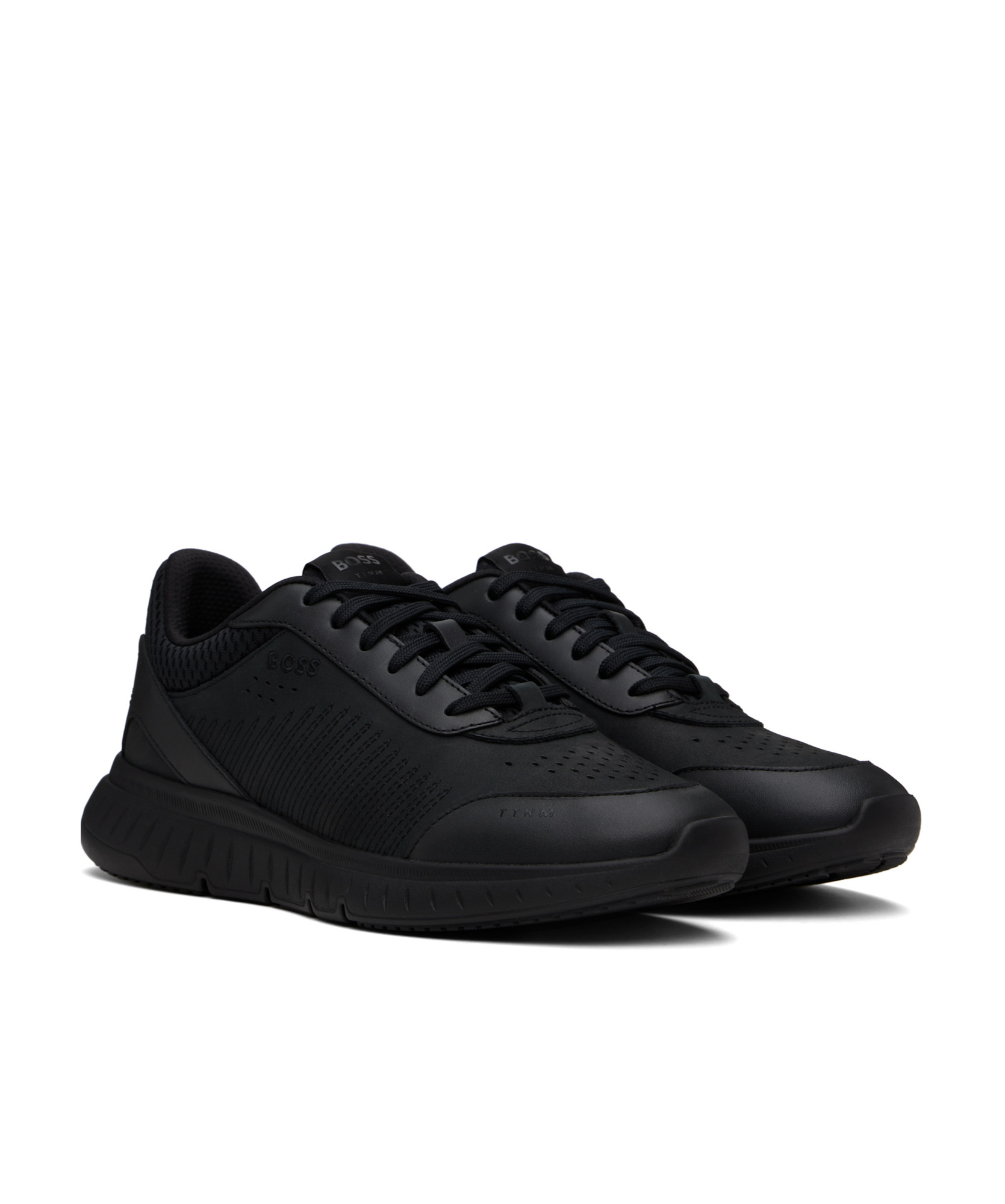 Hugo Boss Perforated Leather Sneakers In Black
