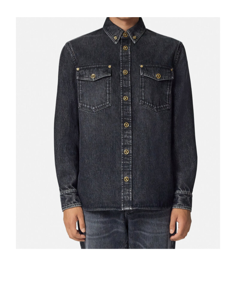 Versace Button-up Denim Jacket In Black