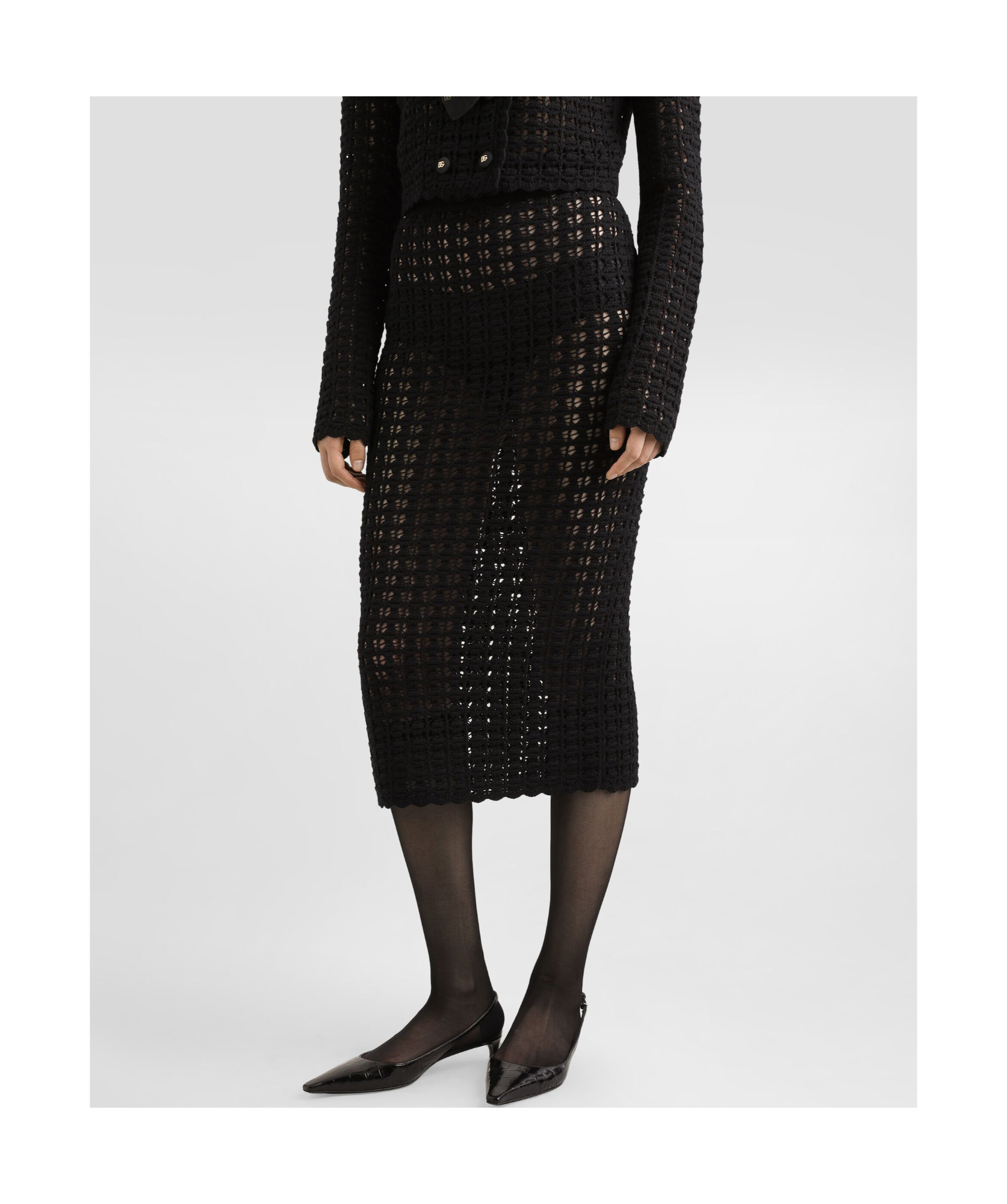 Dolce & Gabbana Central Split-hem Wool Midi Pencil Skirt In Black