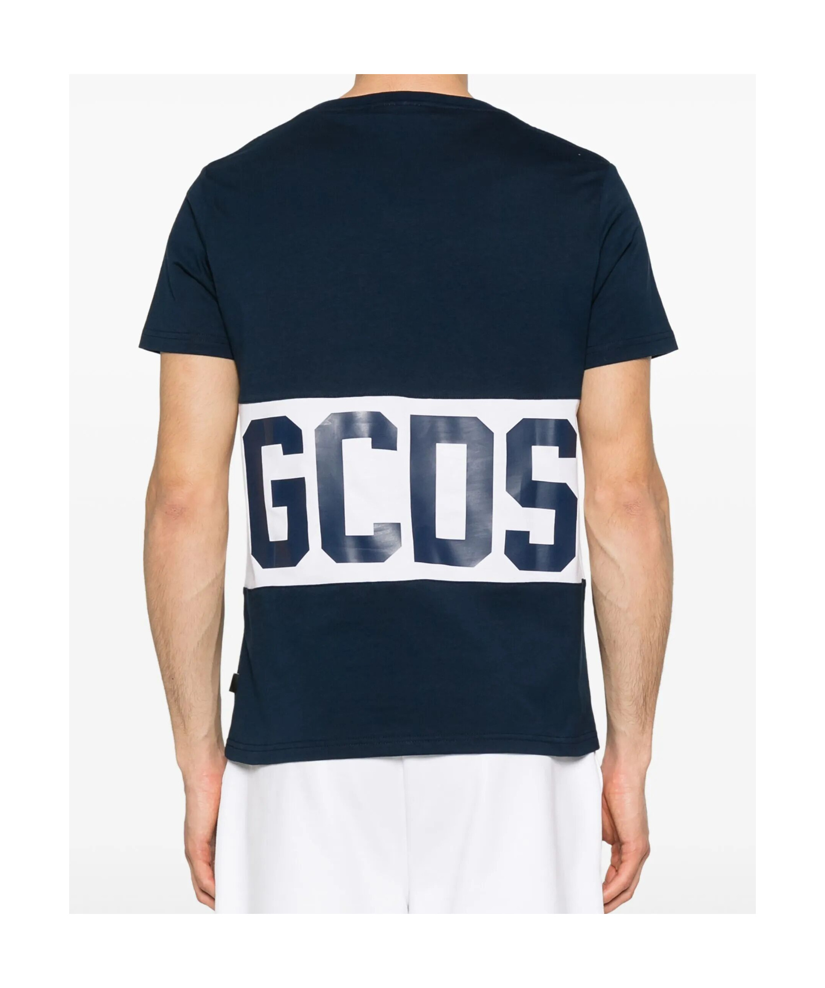 Gcds Dark Blue Cotton Band Logo T-shirt In Black
