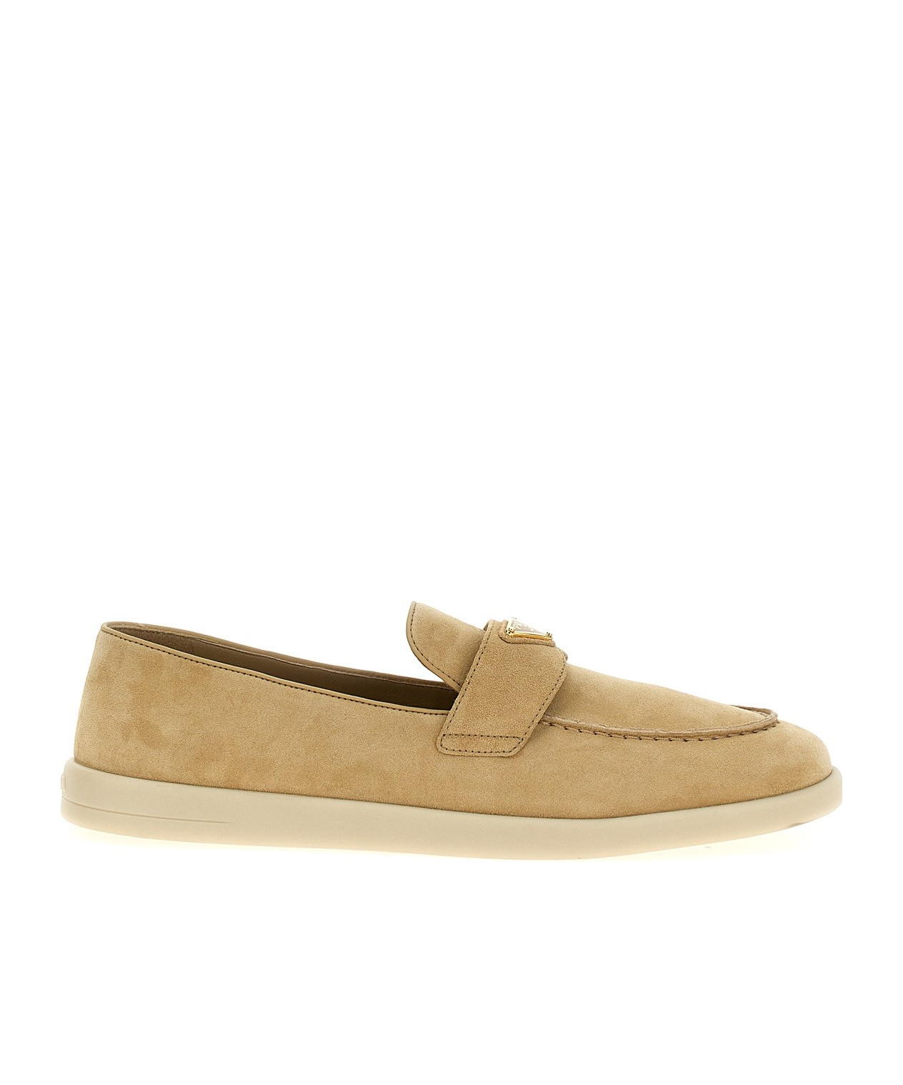 Prada Logo Plaque Slip-on Loafers In Brown