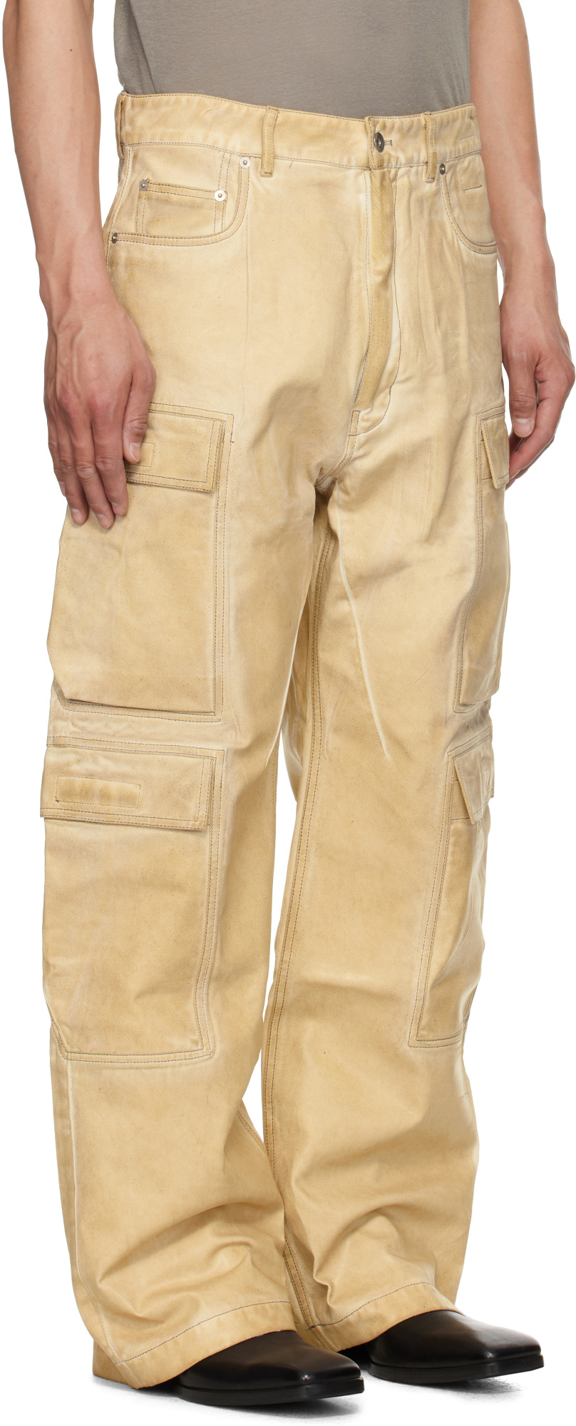 Rick Owens Drkshdw Beige Hollywood Double Cargo Jumbo Belas Denim Pants In Nude
