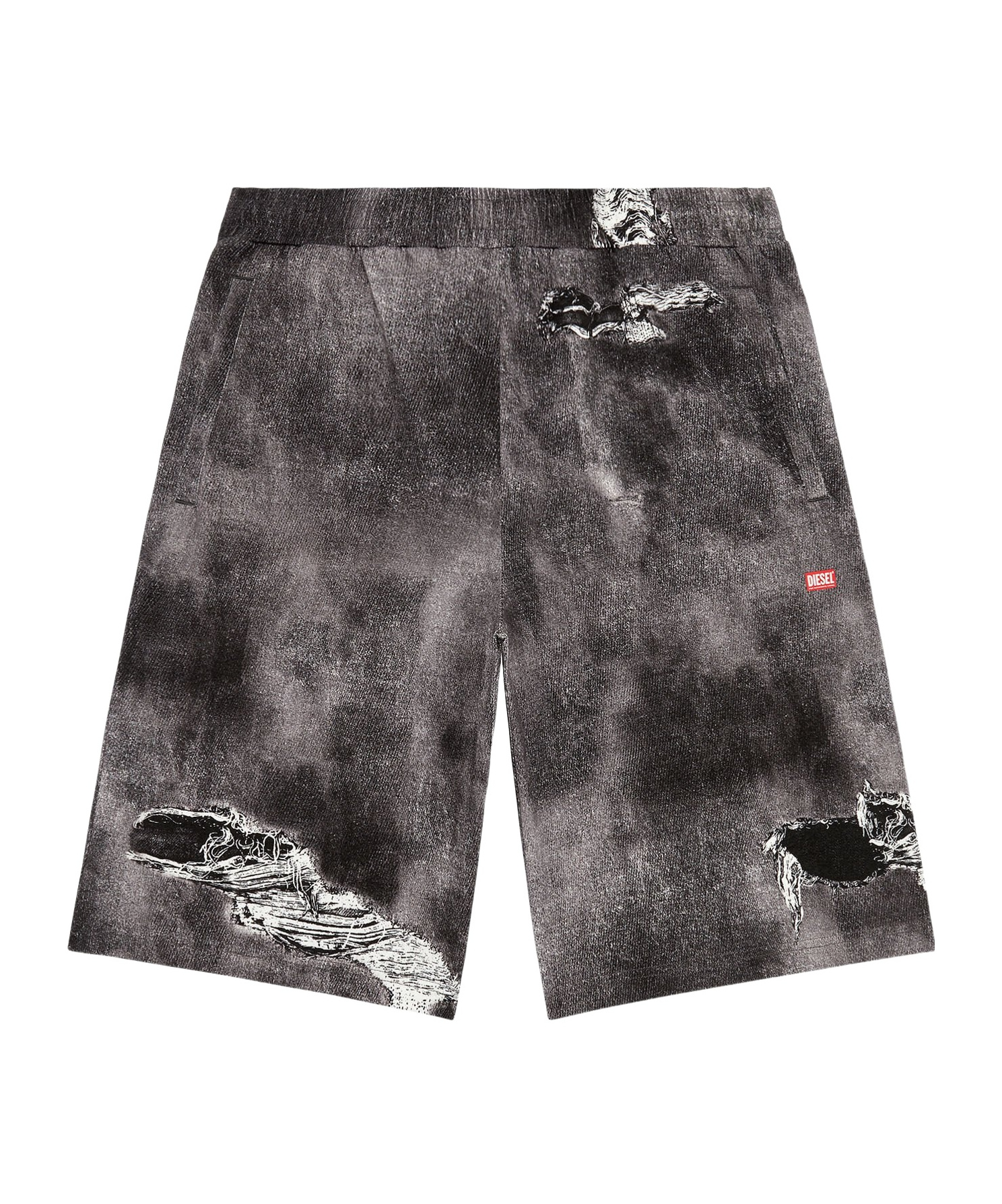 Diesel Distressed Knee Length Shorts With Elastic Waistband In Black