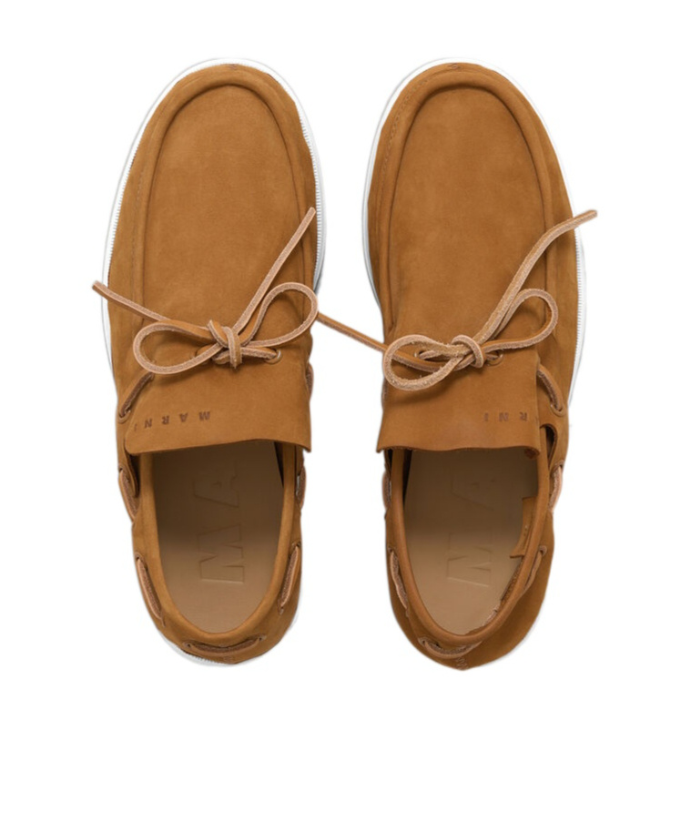 Marni Leather Loafers With Rubber Outsole And Piping In Brown