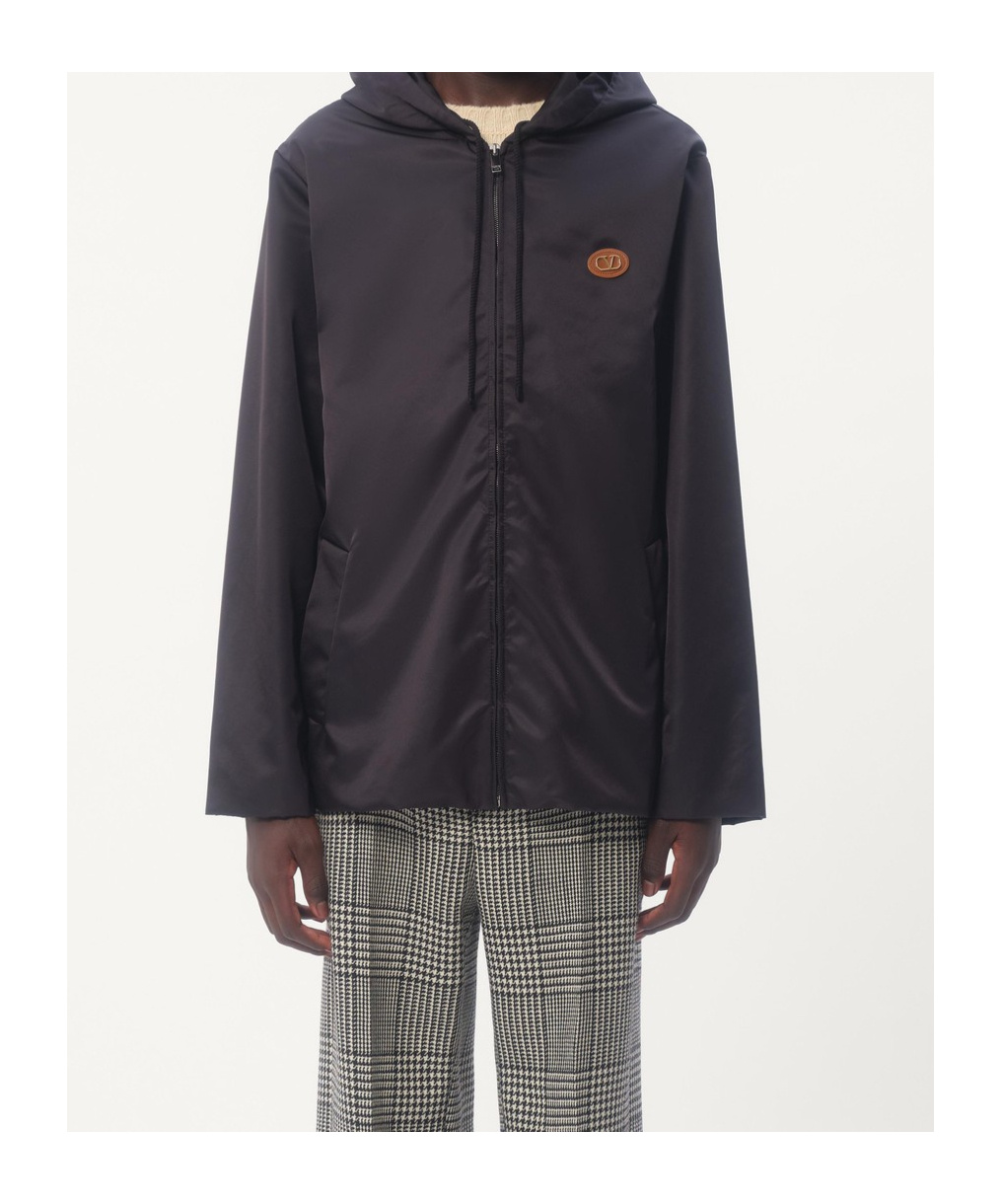 Shop Valentino Nylon Hooded Windbreaker With Vlogo Patch In Black