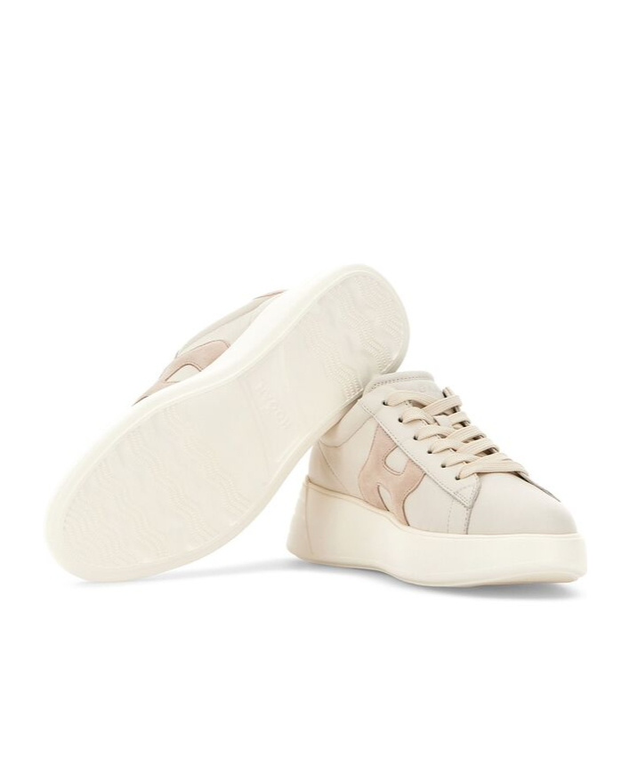 Hogan Leather Sneakers Rebel Panelled Platform Round Suede In White