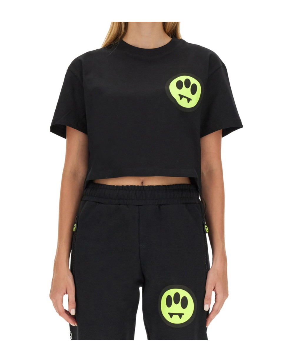 Barrow Logo-print Cotton Cropped T-shirt In Black