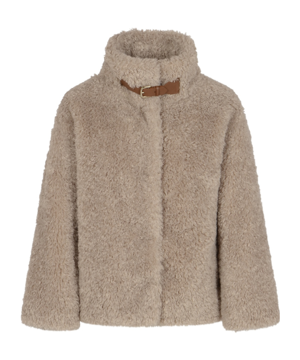 Herno Teddy Bear Texture Coat With High Collar In Brown