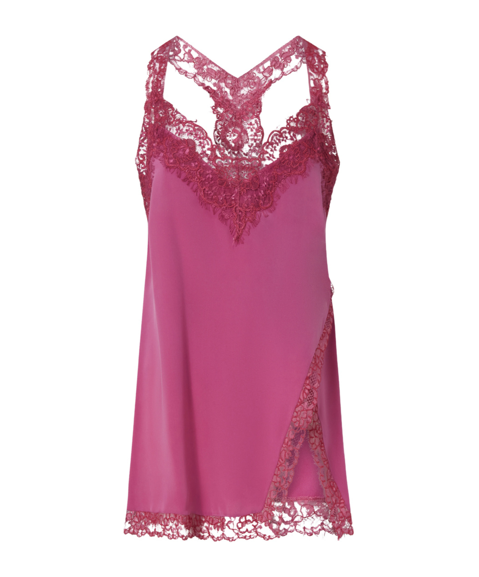 Pinko Lace-trimmed Silk Top In Pink