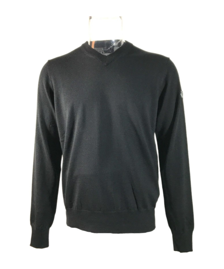 Ea7 Small V-neck Long-sleeved Sweater In Black