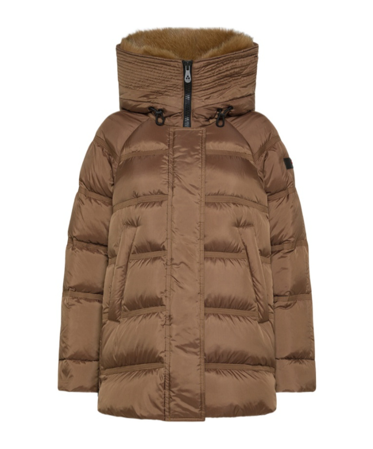 Peuterey Puffer Jacket With Fur Trim In Brown