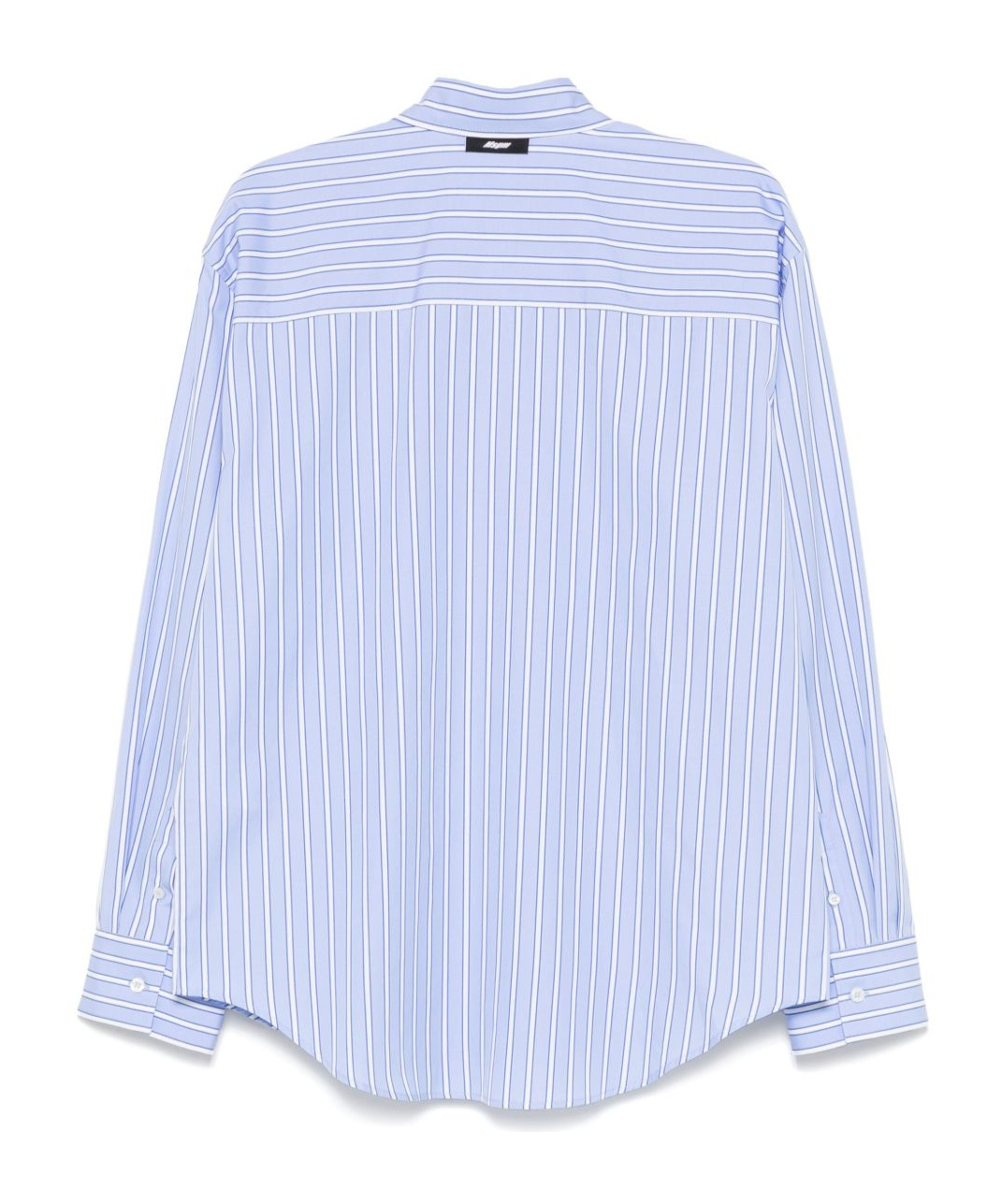 Msgm Logo Cotton T-shirt With Striped Cuffed Sleeves In Blue