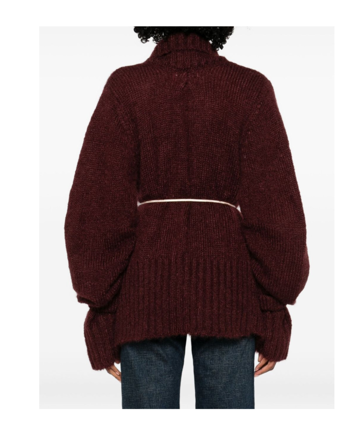Dries Van Noten Open Front Chunky Knit Cardigan With Belt In Burgundy