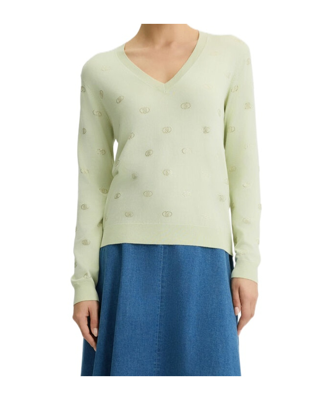 Liu •jo Top With Logo And Gemstones In Green