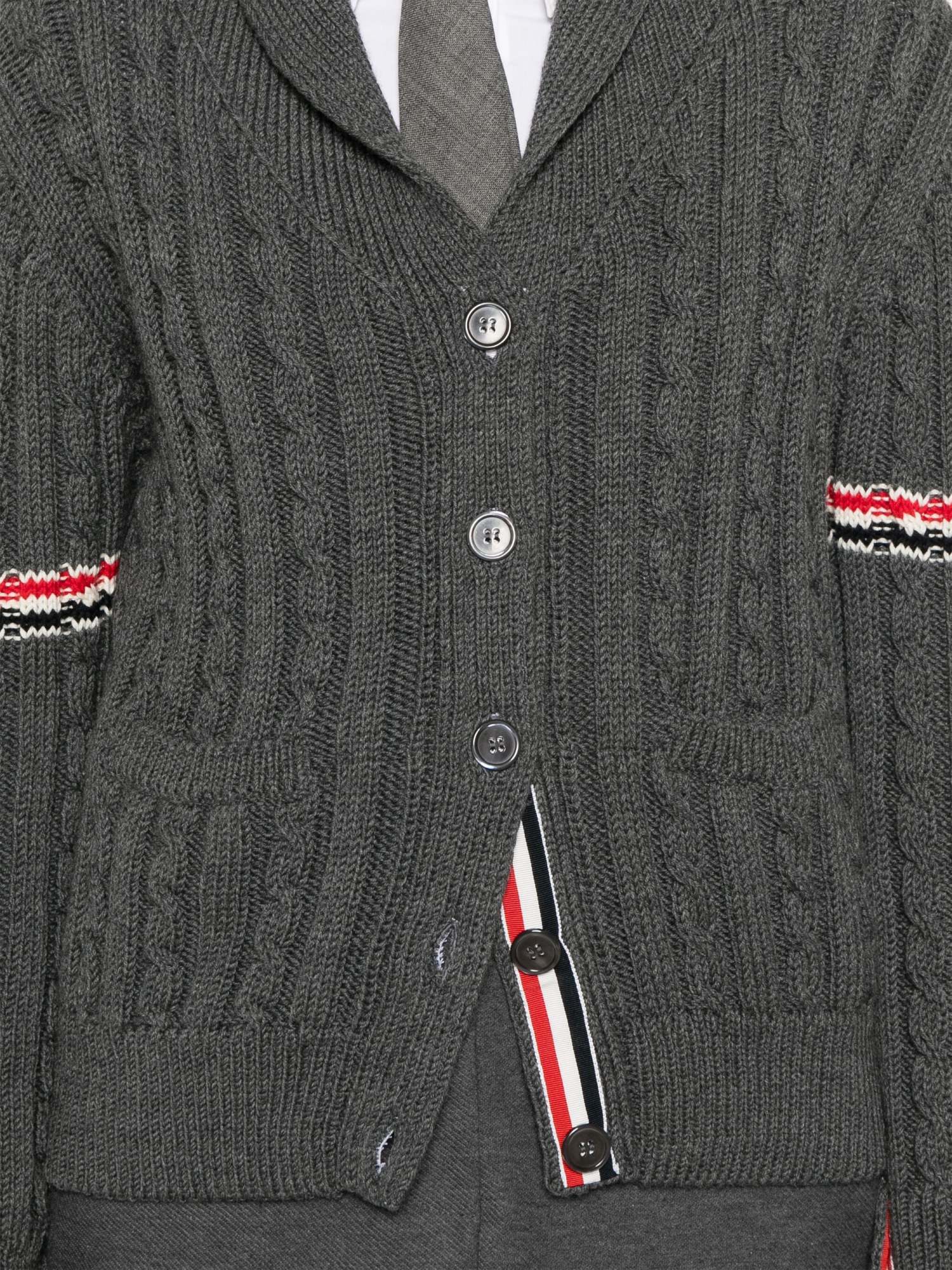 Thom Browne Rwb-stripe Cable-knit Cardigan In Black