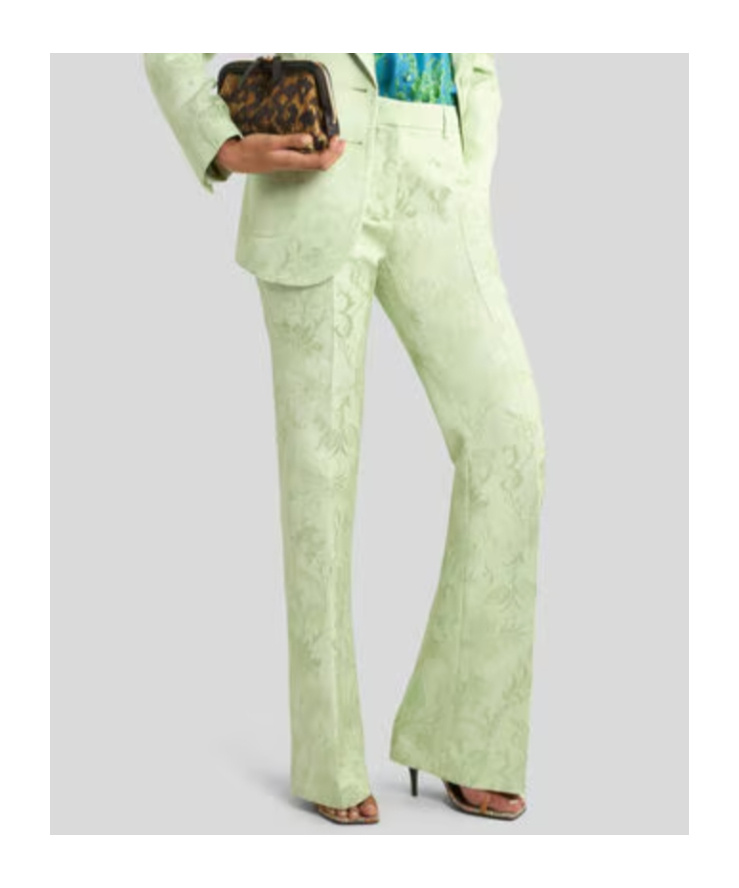 Etro Jacquard Bootcut Trousers With Floral Motif In Green