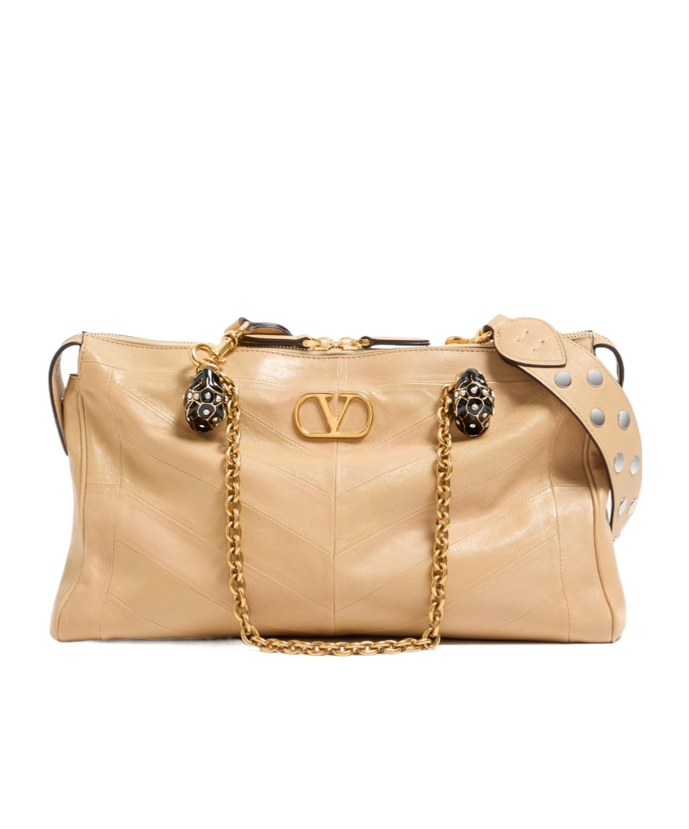 Valentino Garavani Panthea Shoulder Bag In Nappa Leather With Chevron Pattern In Neutral