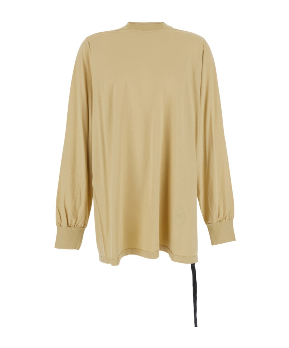 Rick Owens Drkshdw 'jumbo' Beige Crewneck T-shirt With Tonal Logo Patch On The Front And Drawstring Detail On The Waist In Nude