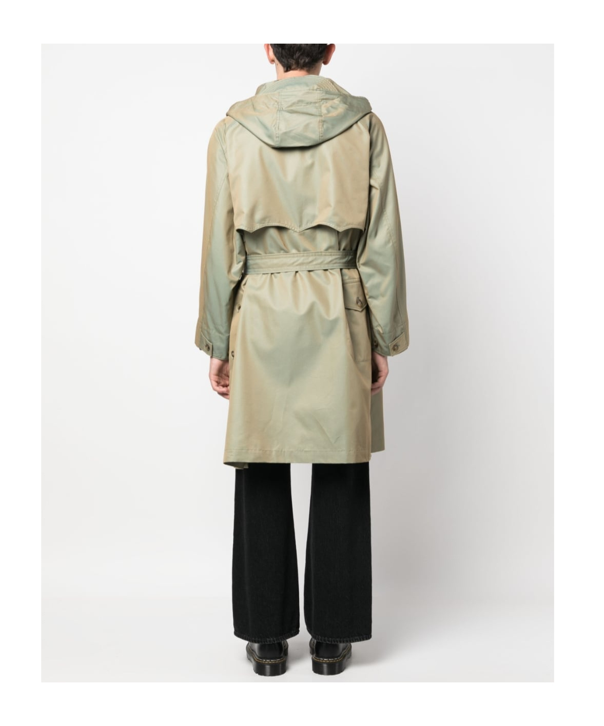Baracuta Waist Belt Hooded Parka With Side Pockets In Green