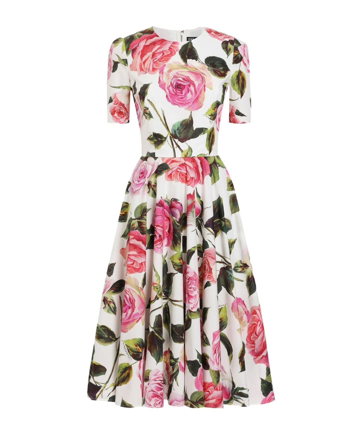 Dolce & Gabbana Rose-print Cotton Midi Dress - Women's - Cotton/spandex/elastane In White
