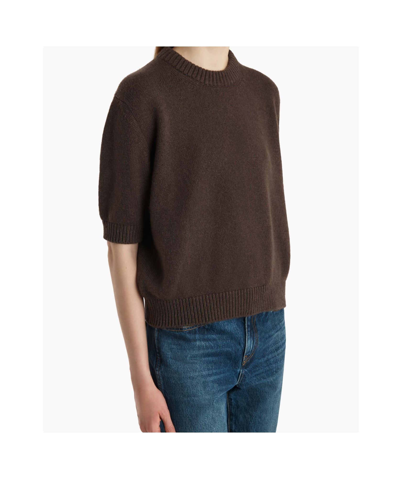 Khaite Davin Short-sleeve Sweater In Brown