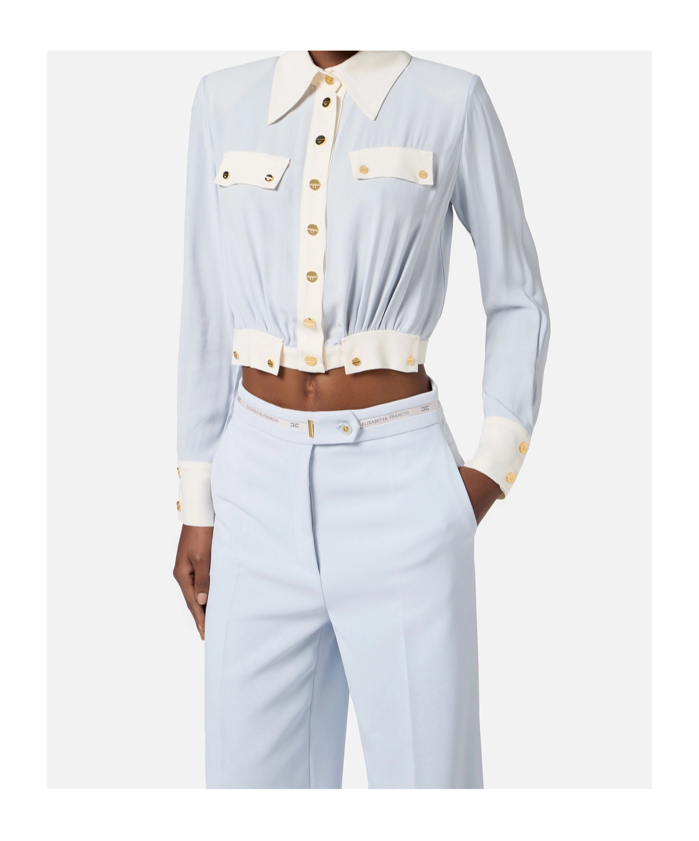 Elisabetta Franchi Two-colour Buttoned Shirt In Blue
