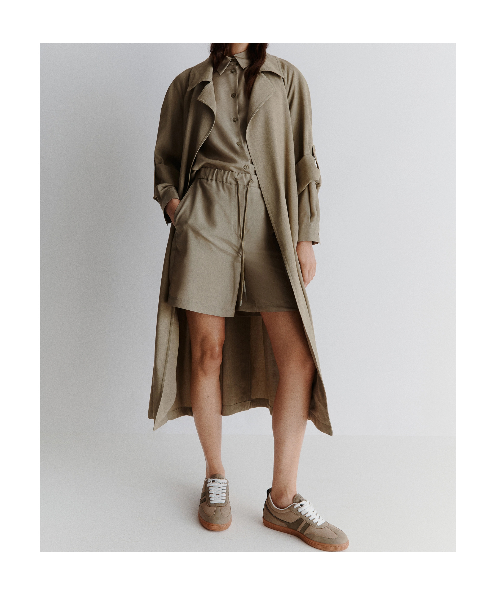 MARELLA STRETCH VISCOSE AND LINEN DUSTER COAT - GREEN
