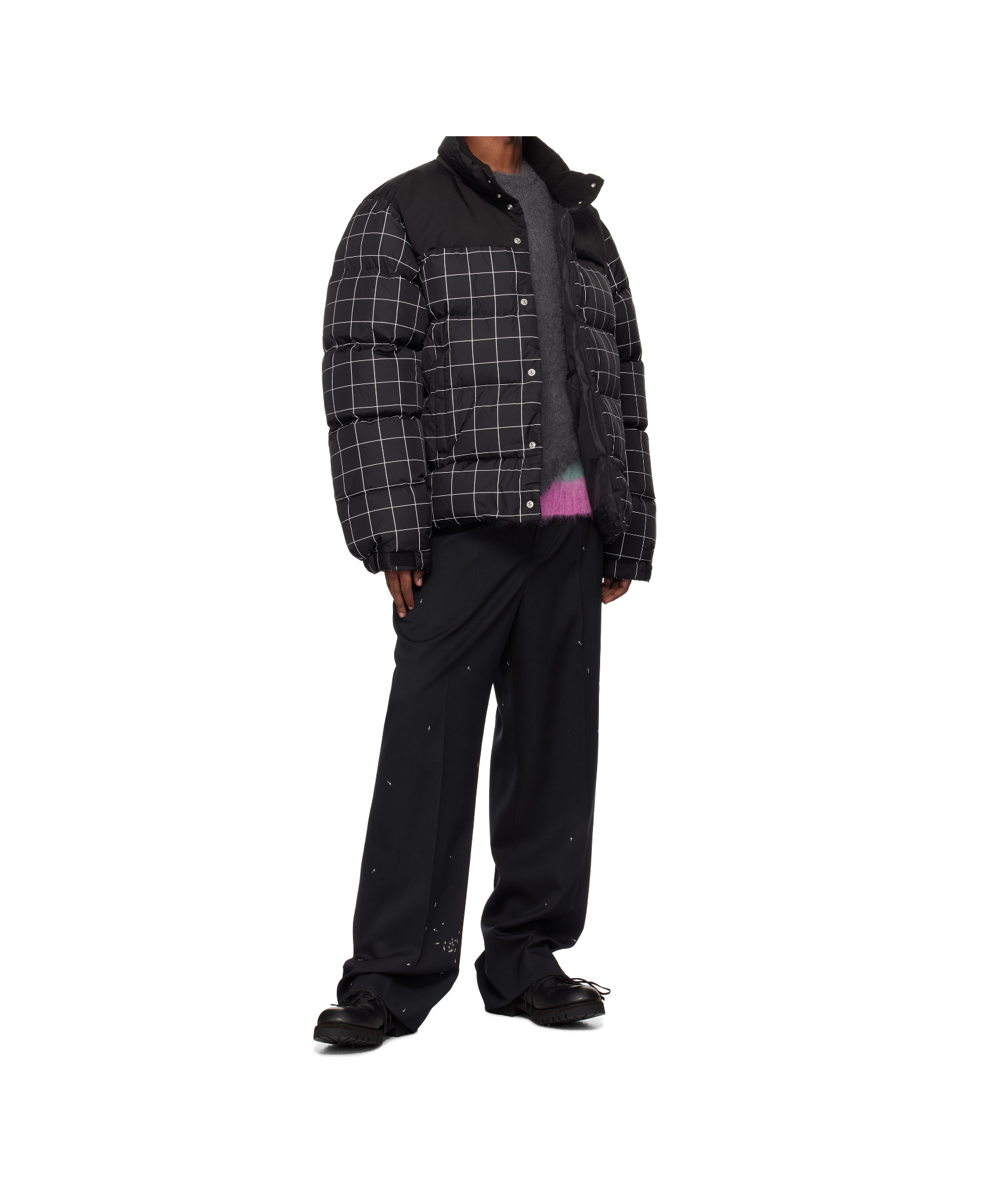 Undercover Checked Padded Jacket In Black