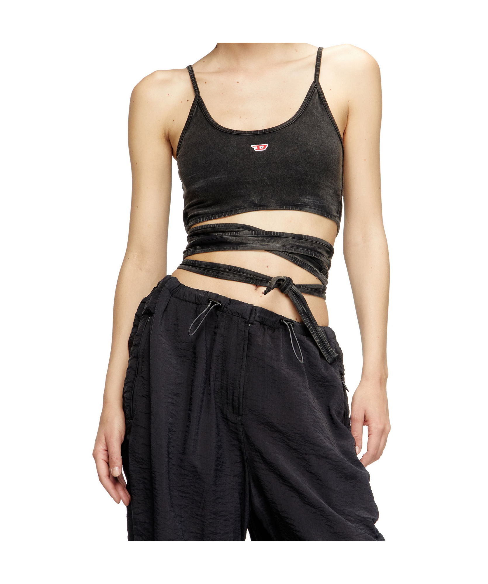 Diesel Denim-look Vest Top With Wrap Ties In Black