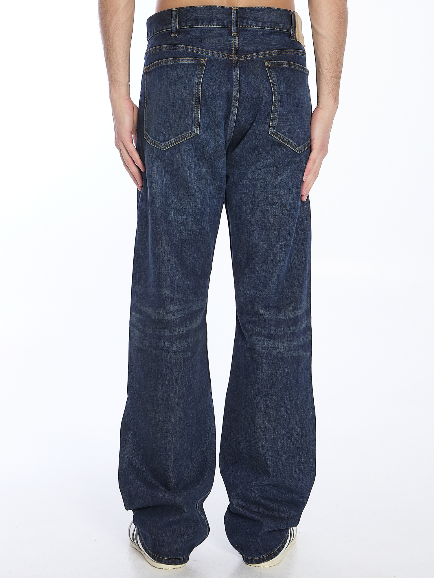 Celine Straight Leg Trousers Contrast Stitching In Blue