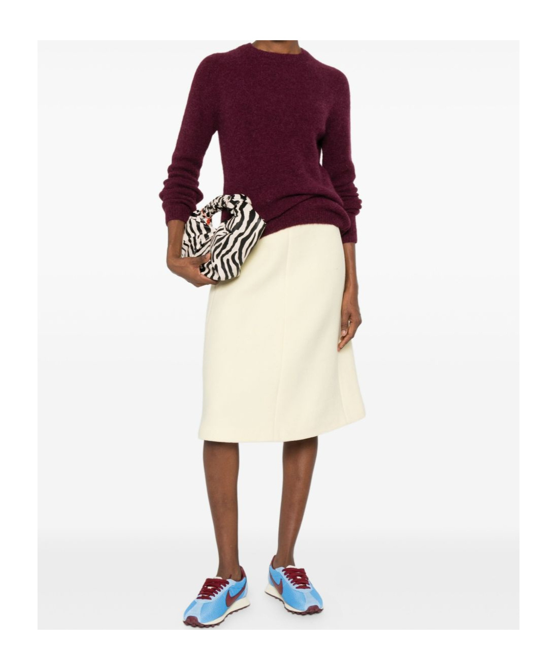 Baserange Ribbed Crew Neck Sweater In Burgundy