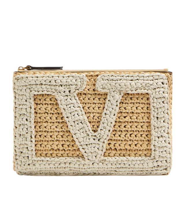 Valentino Garavani Viva Superstar Small Pouch In Synthetic Raffia