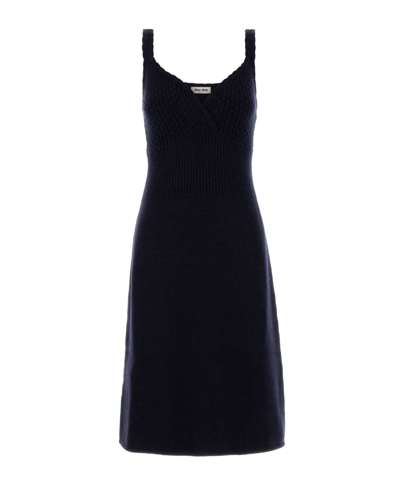 Miu Miu Sleeveless V-neck Fitted Mini Dress In Blue