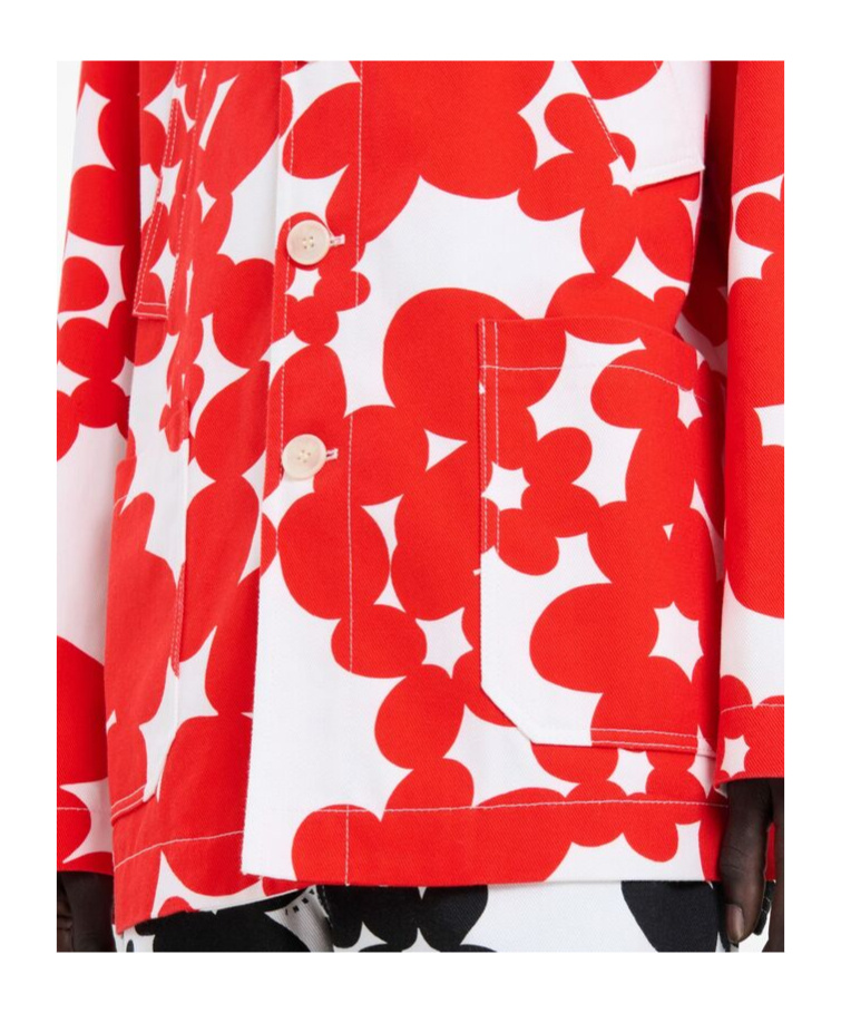 Shop Marni Floral-print Cotton Jacket In Red