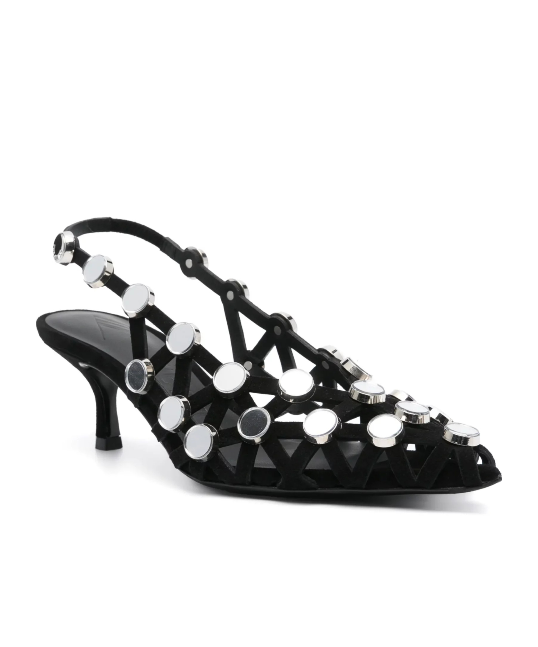 Attico Grid Slingback Embellished Kitten Heel Pumps In Black