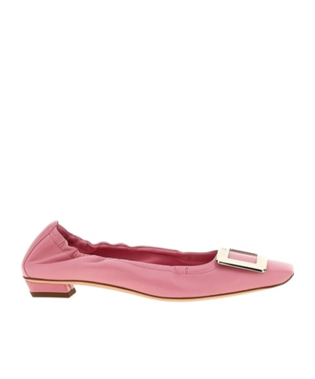 Roger Vivier Belle Pointed Ruched Leather Ballerina Flats In Pink