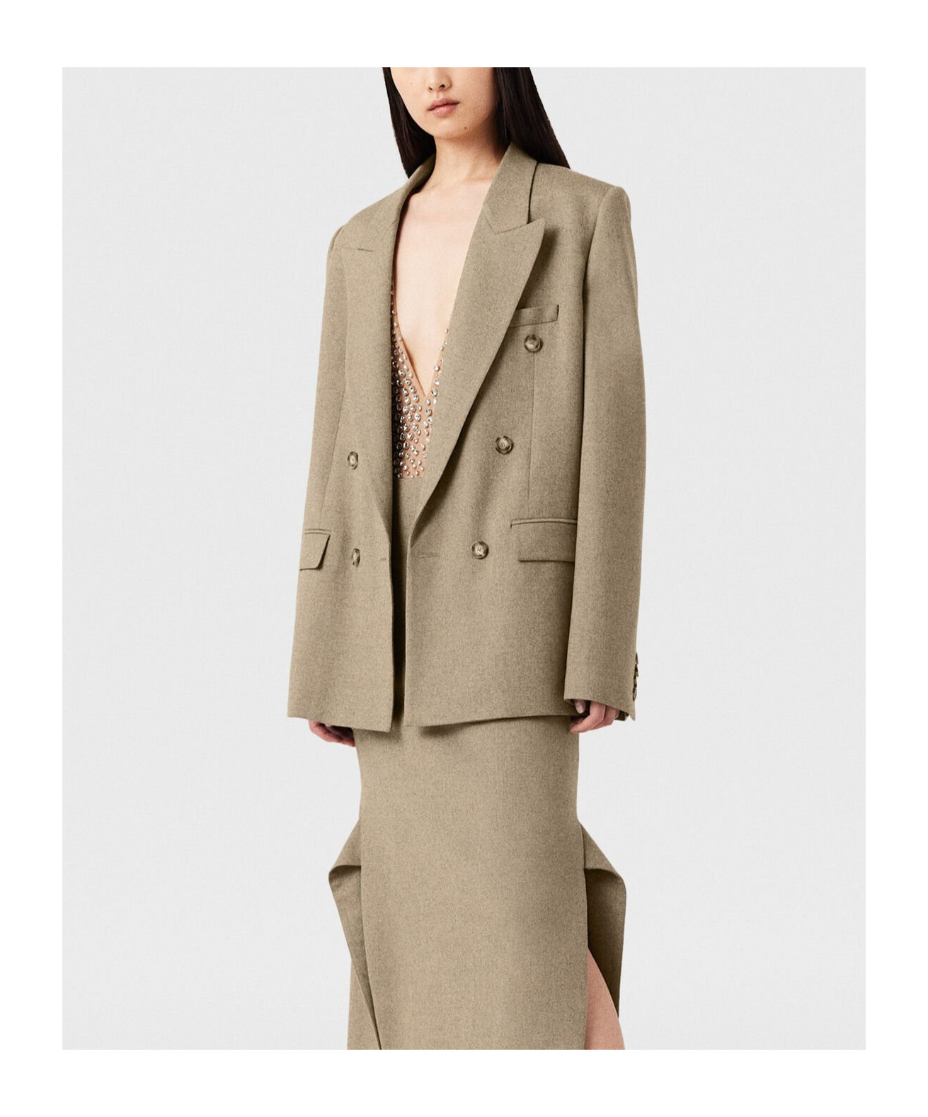 Stella Mccartney Double-breasted Flannel Blazer In Nude