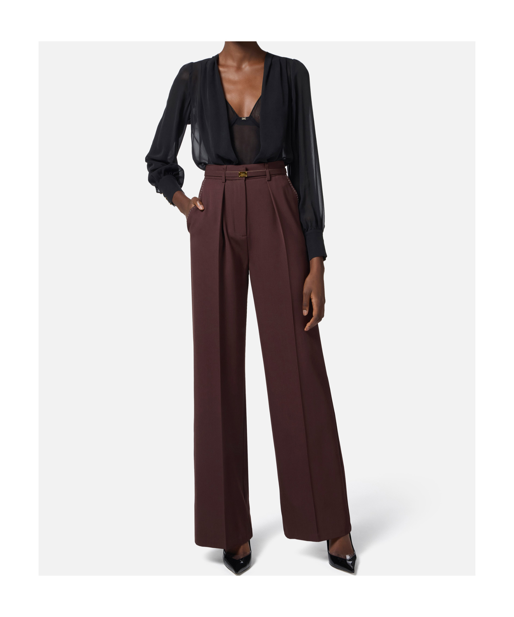 Elisabetta Franchi Contrast-color Open-thread Decorative Casual Pants In Red