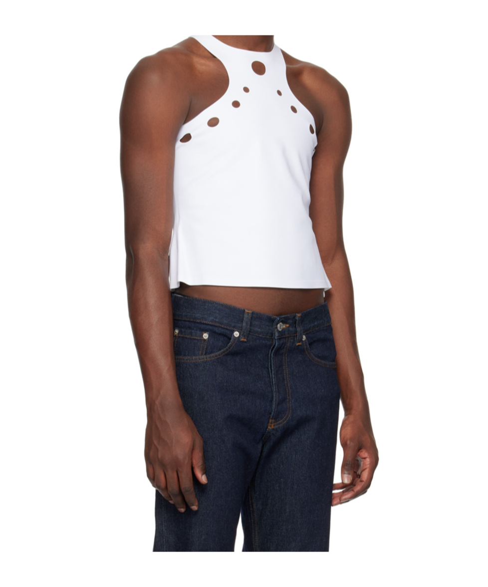Jean Paul Gaultier White Perforated Tank Top In White