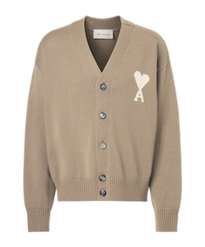 Ami Alexandre Mattiussi Ami De Cœur Wool And Cotton Cardigan In Brown