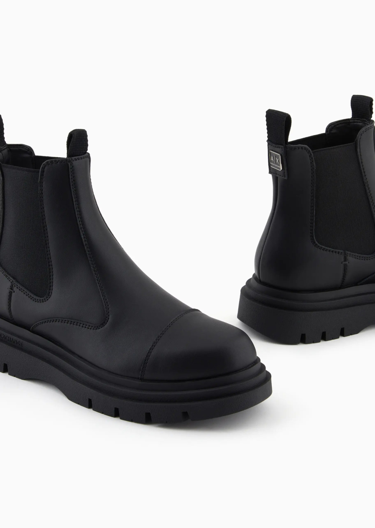 Armani Exchange Round Toe Boots In Black