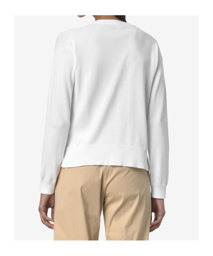 K-way Cropped White Sweatshirt With V-neck And Ribbed Finish In White