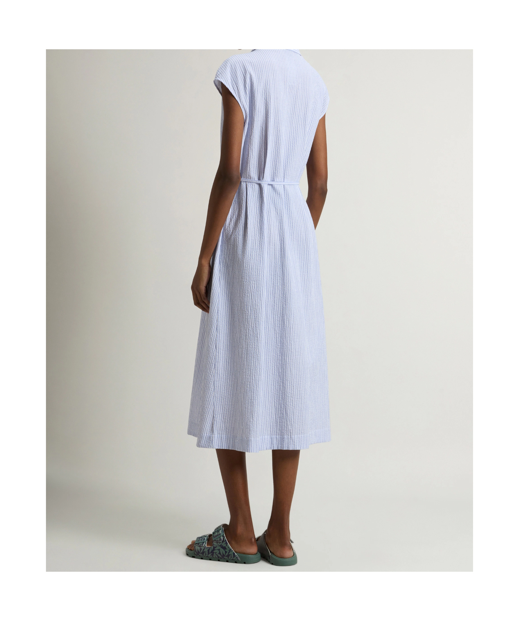 Woolrich Button-down Midi Dress With Fitted Waist And Flowing Skirt In Blue