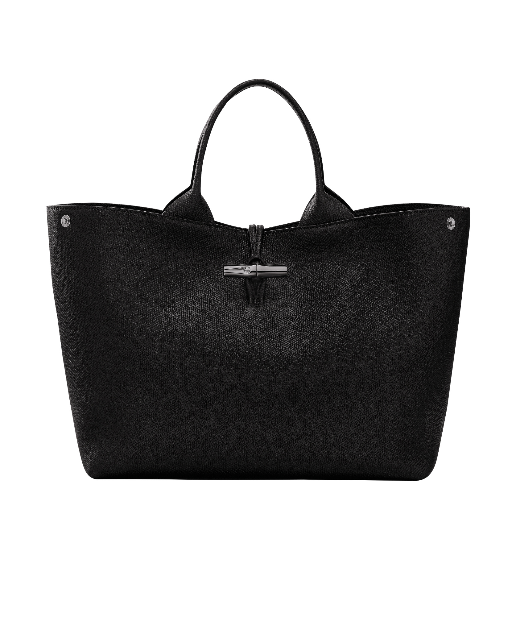 Longchamp Larger Le Roseau Leather Tote In Black